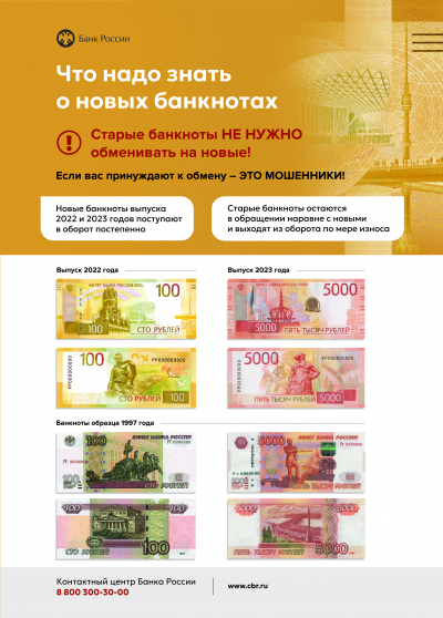 Банк России не проводит обмен «старых» купюр на «новые»! Это очередная схема мошенников!