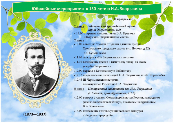 Юбилейные мероприятия к 150-летию писателя-натуралиста Николая Зворыкина