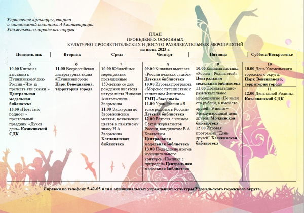 Культурно-просветительские и досуговые мероприятия в Удомельском городском округе на период с 5 по 11 мая 2023г.