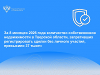 За 8 месяцев 2026 года количество собственников недвижимости в Тверской области, запретивших регистрировать сделки без личного участия, превысило 37 тысяч