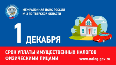 1 декабря – срок уплаты имущественных налогов физическими лицами