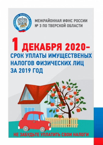 1 декабря 2020 года – срок уплаты имущественных налогов за 2019 год